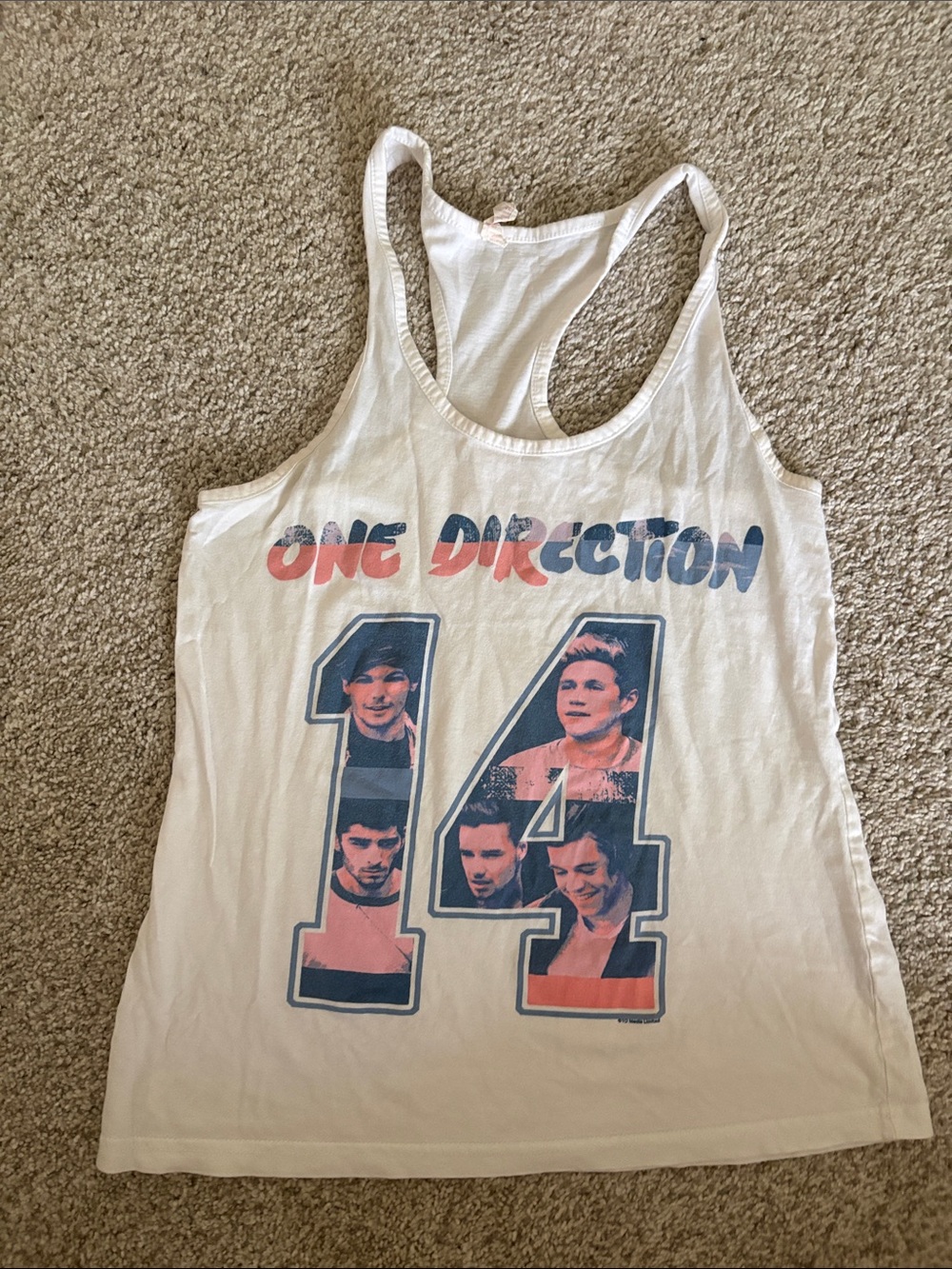 One Direction '14' Photo Print Racerback Tank - White with Pink & Navy